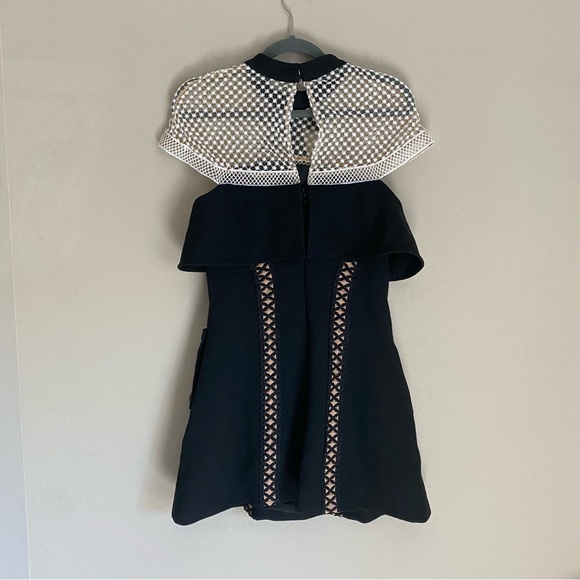 Self Portrait Black Crepe Lace Bow Cap Sleeve A Line Mini Dress - Picture 10 of 14